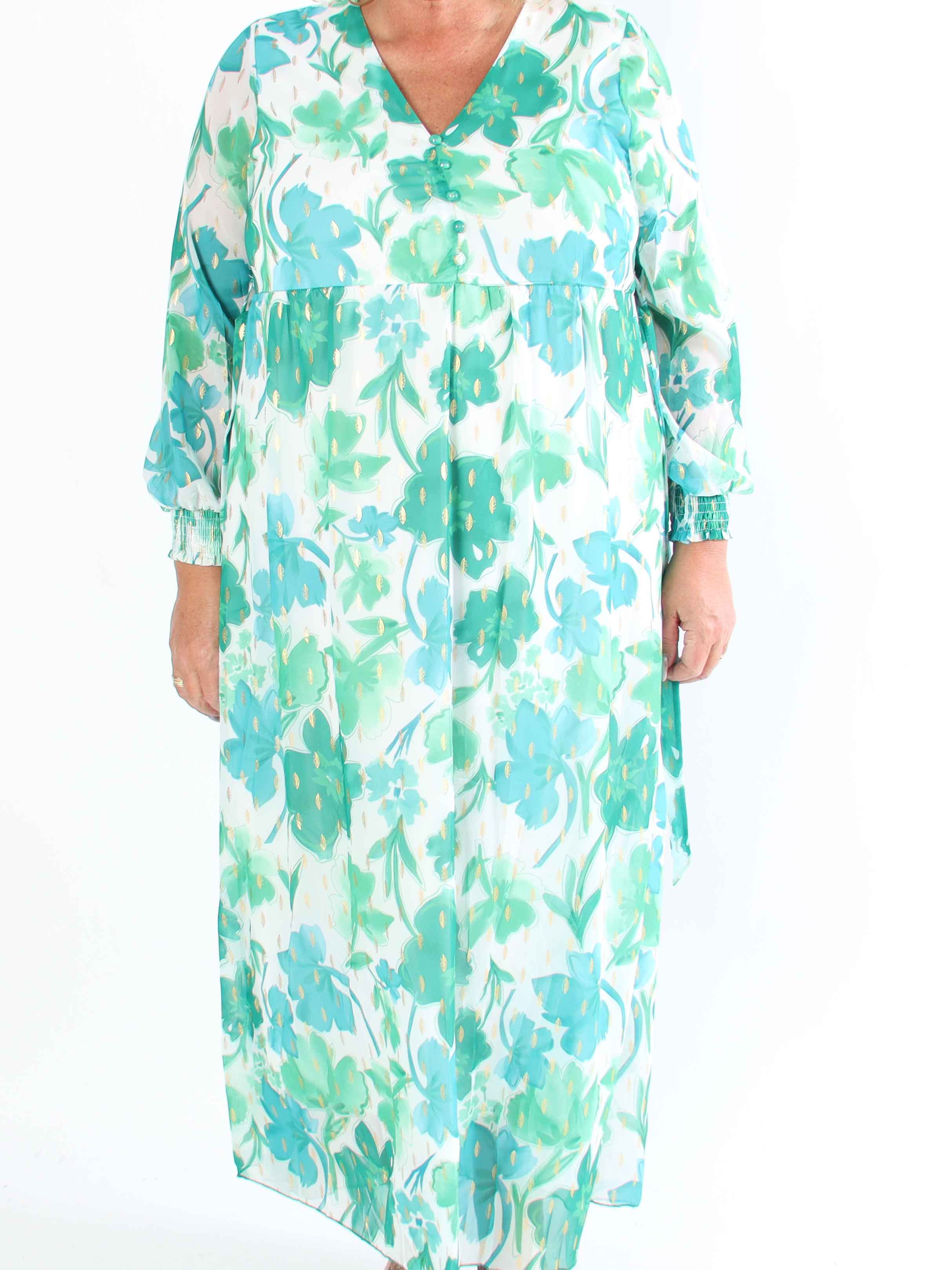 Mika - Söt plus size sommarklänning i chiffong med guldnitar